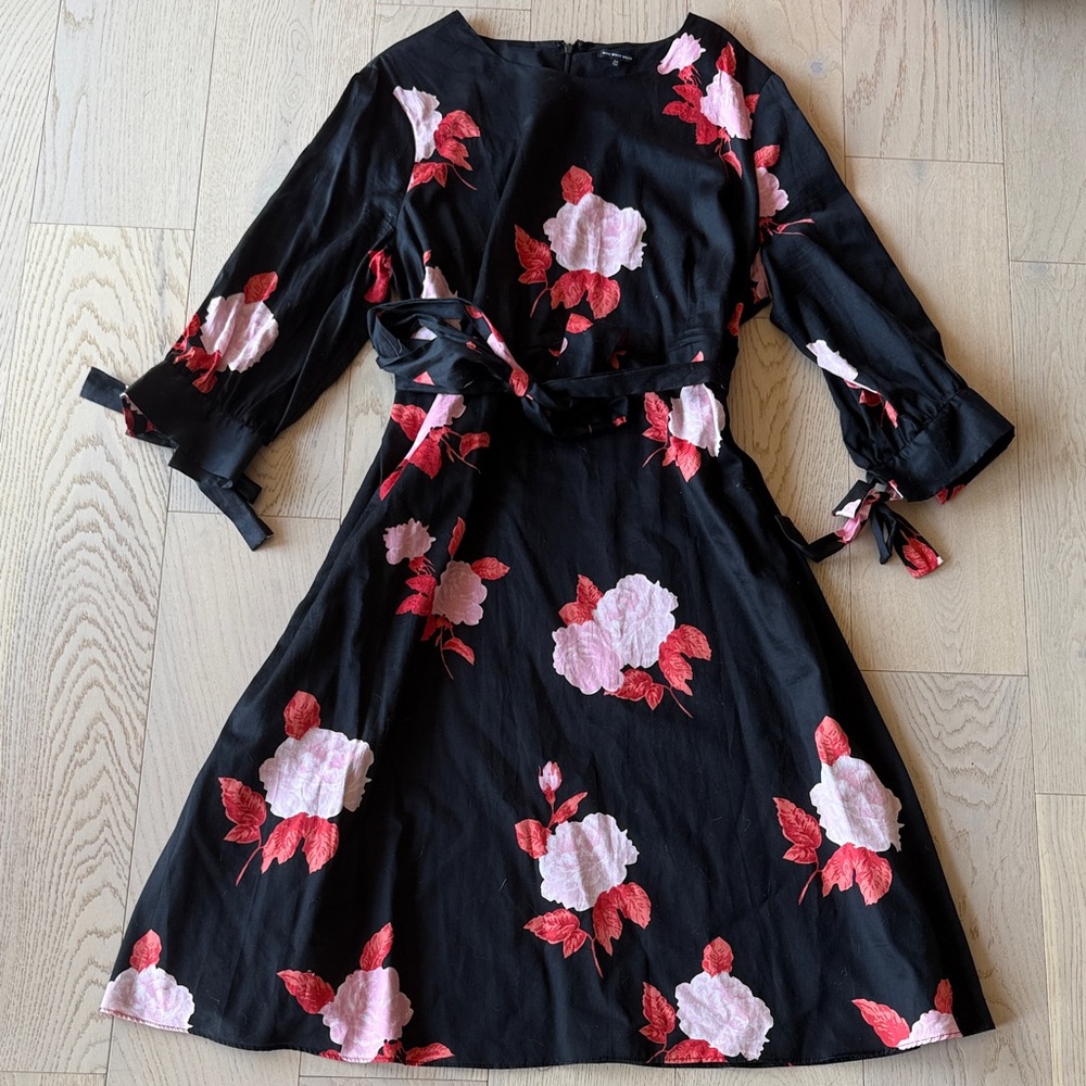 Who What Wear for Target Black and Red/Pink Floral 3/4 Sleeve Dress